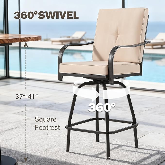 Outdoor Swivel Bar Stools Set of 6, Bar Height Patio Chairs - Image 4