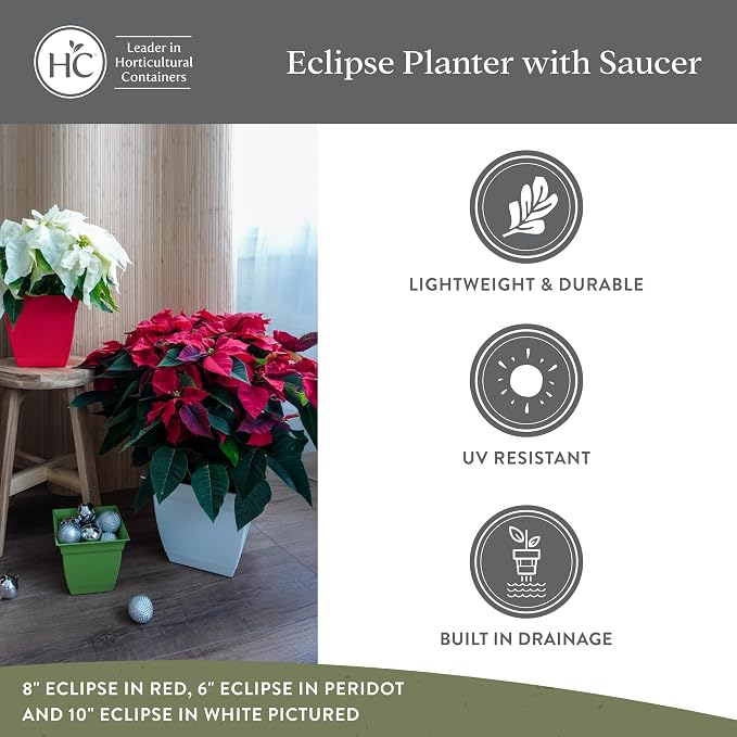 The HC Companies Eclipse Square Plastic Planter w/Attached Saucer - Image 4