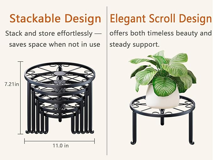 5 Pack Heavy Duty Rustproof Iron Flower Pot Stand Holder Indoor Outdoor Pot - Image 5