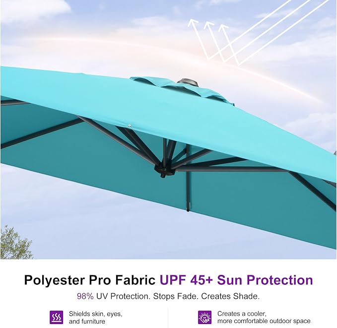 PURPLE LEAF 10' X 13' Patio Umbrella Outdoor Cantilever Rectangle Umbrella - Image 5