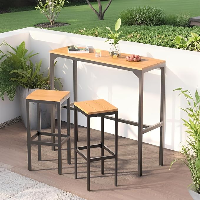 AECOJOY 3-Piece Outdoor Bar Set, Patio Bar Height Table and Chairs Set 47" - Image 3
