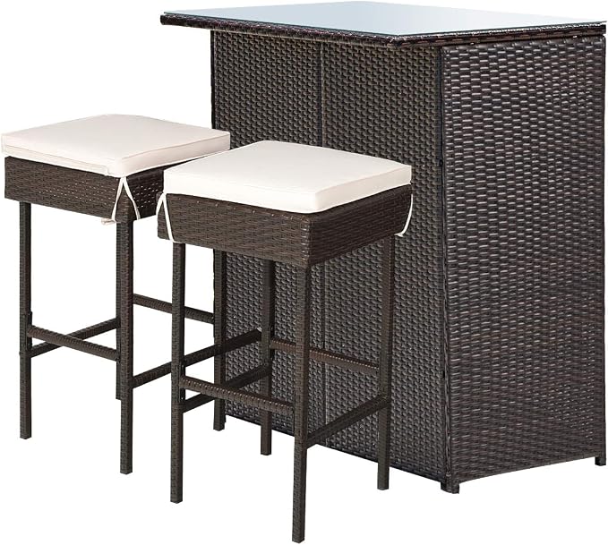 Tangkula Patio Bar Set, 3 Piece Outdoor Rattan Wicker Bar Set - Image 8