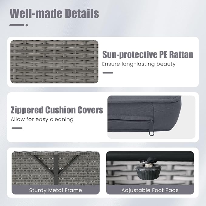 LDAILY Moccha Outdoor Daybed, Wicker Loveseat Sofa Set - Image 8
