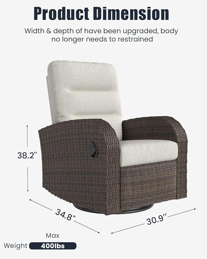 Outdoor Swivel Recliner Chair, All-Weather Wicker Reclining Patio Chair - Image 2
