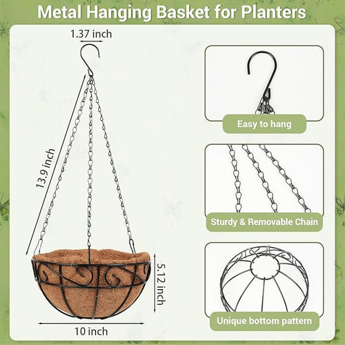 2 Pack 10 inch Metal Hanging Baskets - Image 2