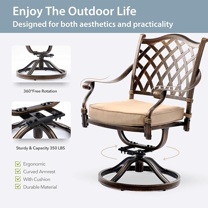 7-Piece Cast Aluminum Patio Furniture, Patio Dining Set - Image 6