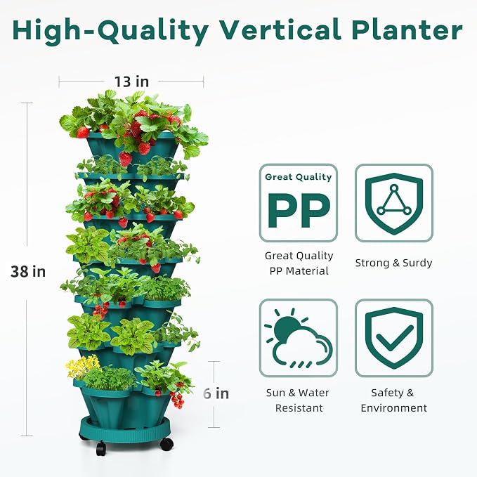 Strawberry Vertical Planters Tower Garden, 7 Tiered Stacking Herb Vegetable - Image 3