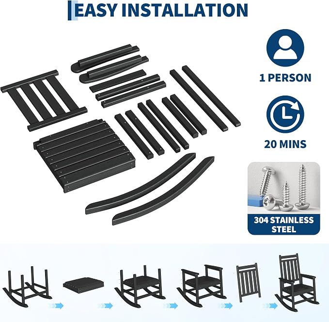 HDPE Rocking Chair Outdoor- Poly High Back Porch Rocker Chairs - Image 5
