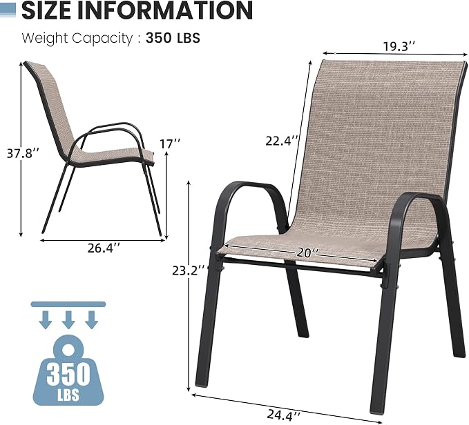 Patio Dining Chairs Set of 2, Outdoor Stackable Chairs, Breathable Seat and - Image 3
