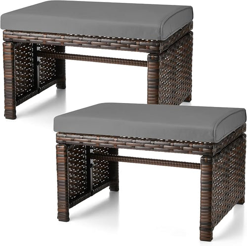 2 Pcs Patio Rattan Ottomans Outdoor Wicker Ottomans Patio Footstool Footrest by Beeveer