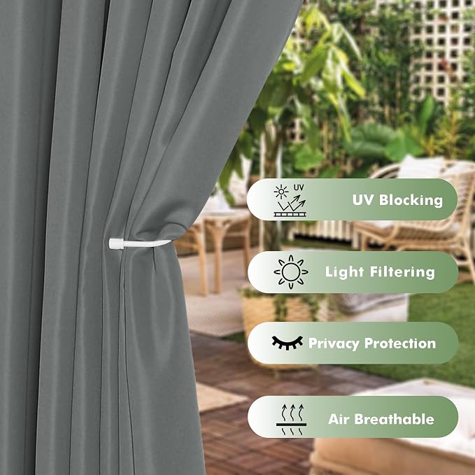 HolidayIdeas Outdoor Curtains for Patio Waterproof, 8 Panels - Image 3
