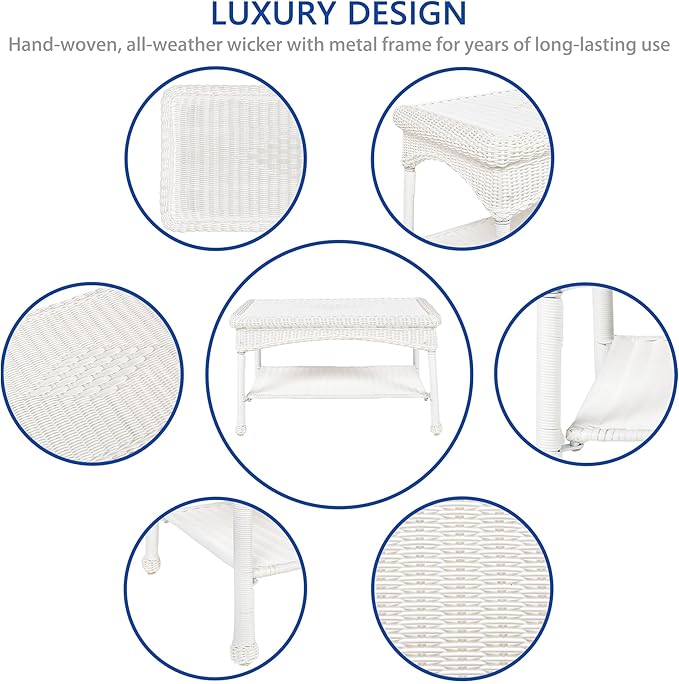 White Wicker Patio Coffee Table - Image 6