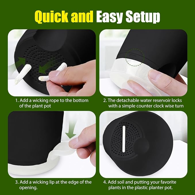 Plant Pots 7 Inch Self Watering Pots, 6 Pack Plastic Planters - Image 3