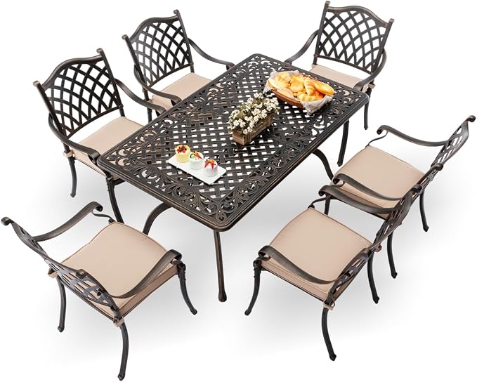 7-Piece Cast Aluminum Patio Furniture, Patio Dining Set by Unknown