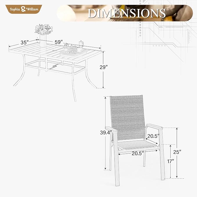Sophia & William Outdoor Dining Set 7 Pieces, 6 Aluminum Stackable Chair - Image 7