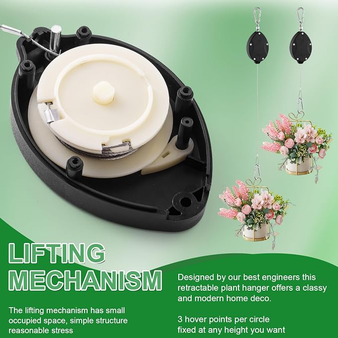 3 Pack Heavy Duty Retractable Plant Hangers Adjustable Pulleys - Image 5