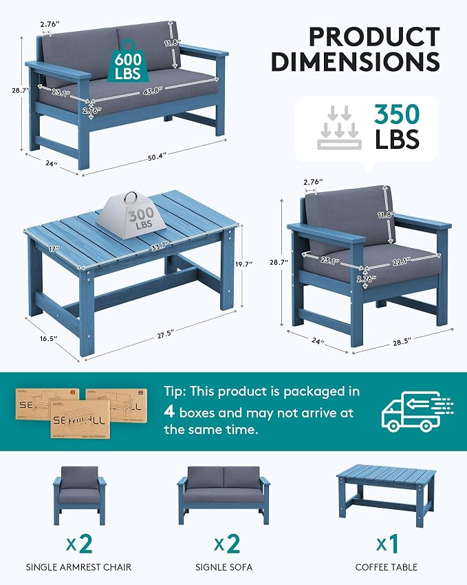 SERWALL 5 Pieces HDPE Outdoor Sofa Set - Image 2