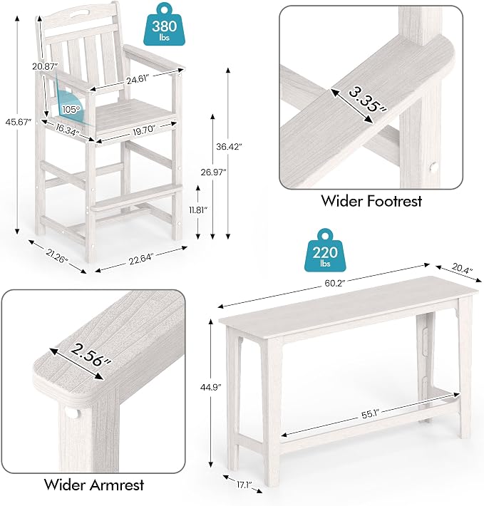 Ciokea Outdoor Bar Height Table Set of 5, Heavy-Duty All-Weather HDPE Patio Bar - Image 2