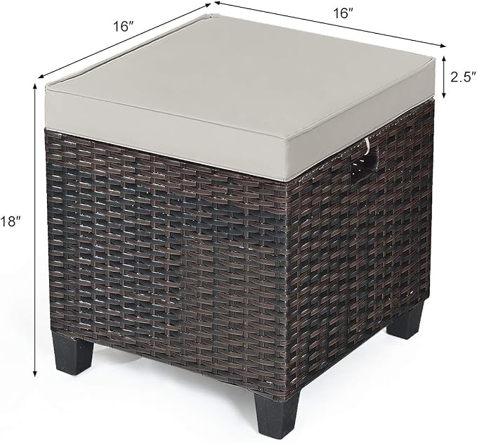 Tangkula 2 Pieces Outdoor Patio Ottoman, All Weather Rattan Wicker Ottoman Seat - Image 3