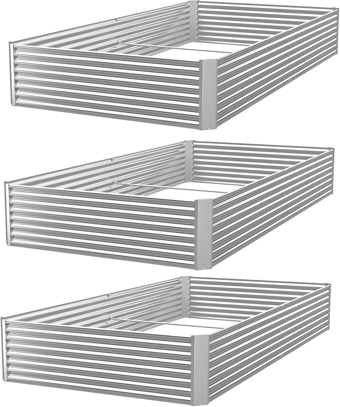 3 Pack Corrugated Galvanized Steel Raised Garden Bed Outdoor, Metal Above by CATMANOR