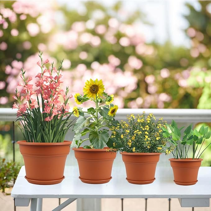 10 Inch Plastic-Flower-Pot-for-Indoor-Plants, 4 Pack Large Outdoor Planter Pot - Image 7