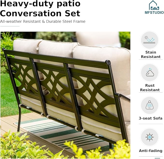 MFSTUDIO 7 Seats Metal Patio Conversation Furniture Sets, 6 Pieces Outdoor - Image 5