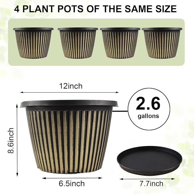 Large-Planter-Indoor-Outdoor Plant Pots, 12 inch 4 Pack Plastic Flower Pots - Image 3
