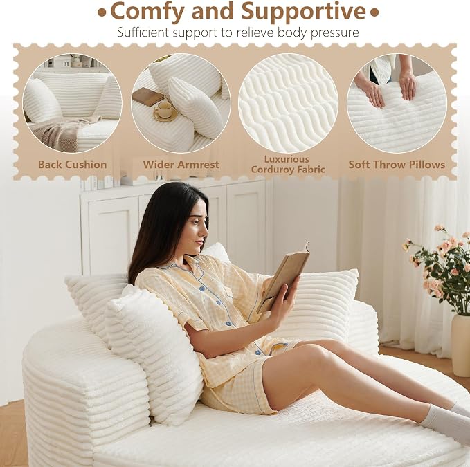 Oversized Round Chair Lounge Chaise Indoor, Upholstered Corduroy Deep Seat - Image 6