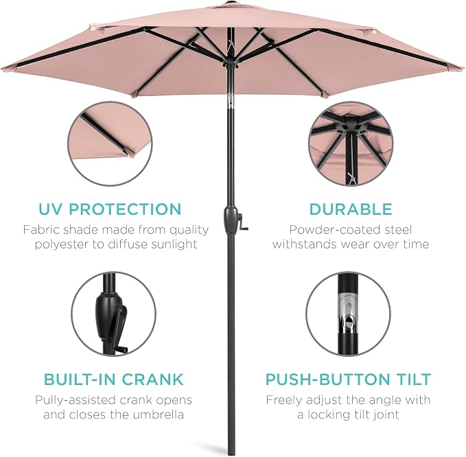 Best Choice Products 7.5ft Heavy-Duty Round Outdoor Market Table Patio Umbrella - Image 5