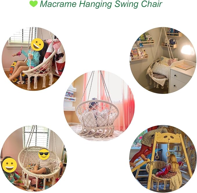 Hammock Swing Chair for 2-5 Years Old Kids, Handmade Knitted Macrame Hanging - Image 5