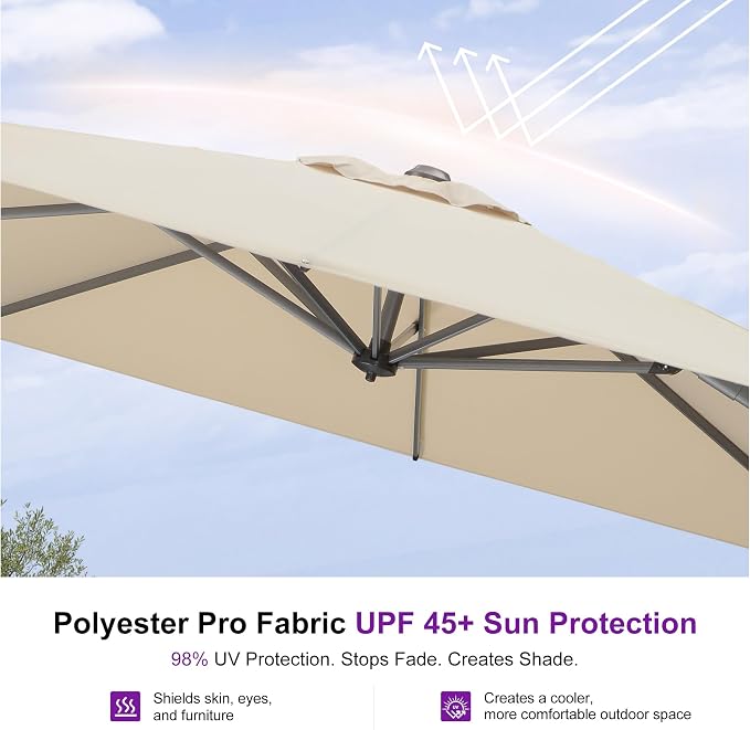 PURPLE LEAF 8 Feet Patio Umbrella Outdoor Cantilever Square Umbrella Aluminum - Image 5