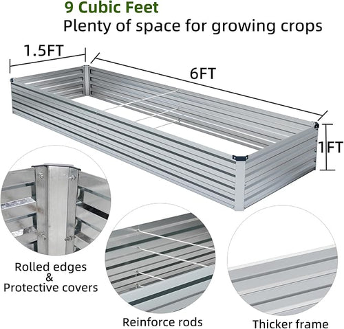 2 Pack 6x1.5x1FT Galvanized Raised Garden Beds Kit Outdoor Metal Gardening - Image 2