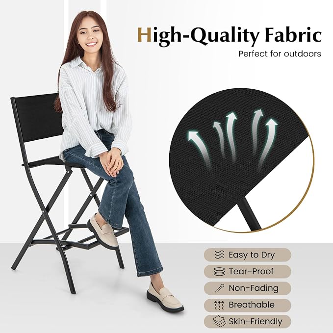 COSTWAY Outdoor Patio Bar Chair Set of 6, Folding Bar Height Stool - Image 5