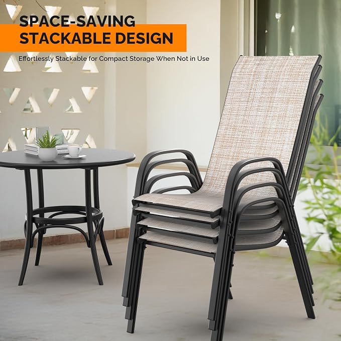VINGLI Patio Chairs Set of 4 – Stackable Outdoor Dining Chairs - Image 4