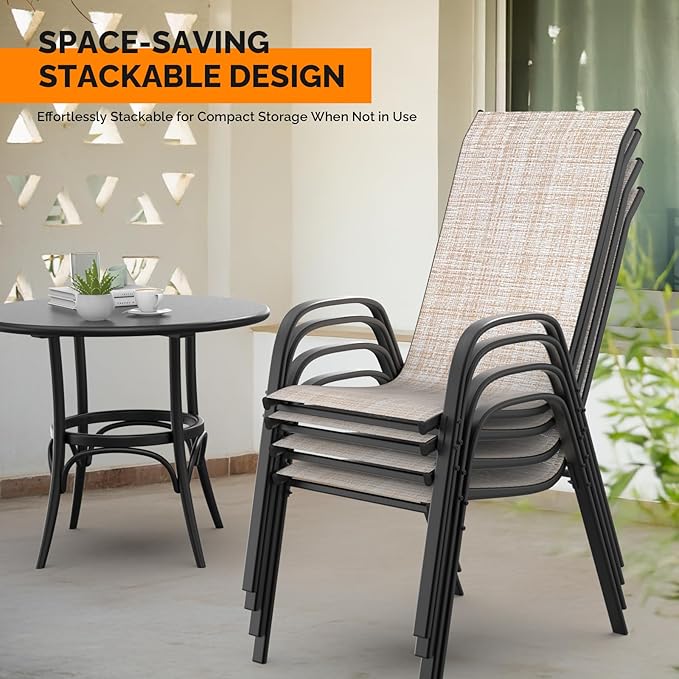 VINGLI Patio Chairs Set of 2 – Stackable Outdoor Dining Chairs - Image 4