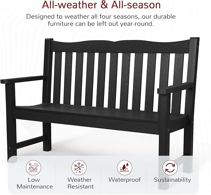 Stoog All-Weather Outdoor Bench & Chairs Set, 3-Piece Patio Furniture Set - Image 2