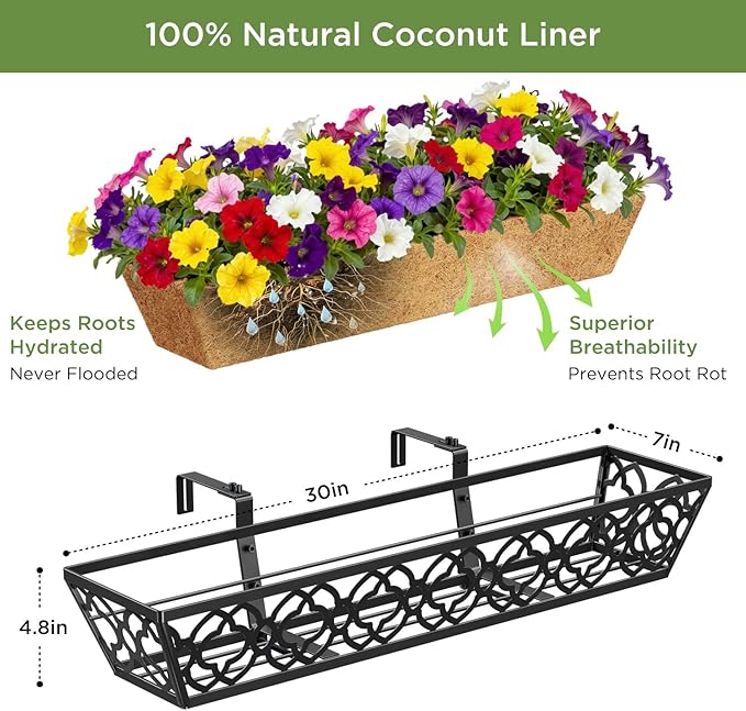 Y&M 30 inch Window Planter Box 2Pcs Iron Window Deck Railing Planter - Image 3