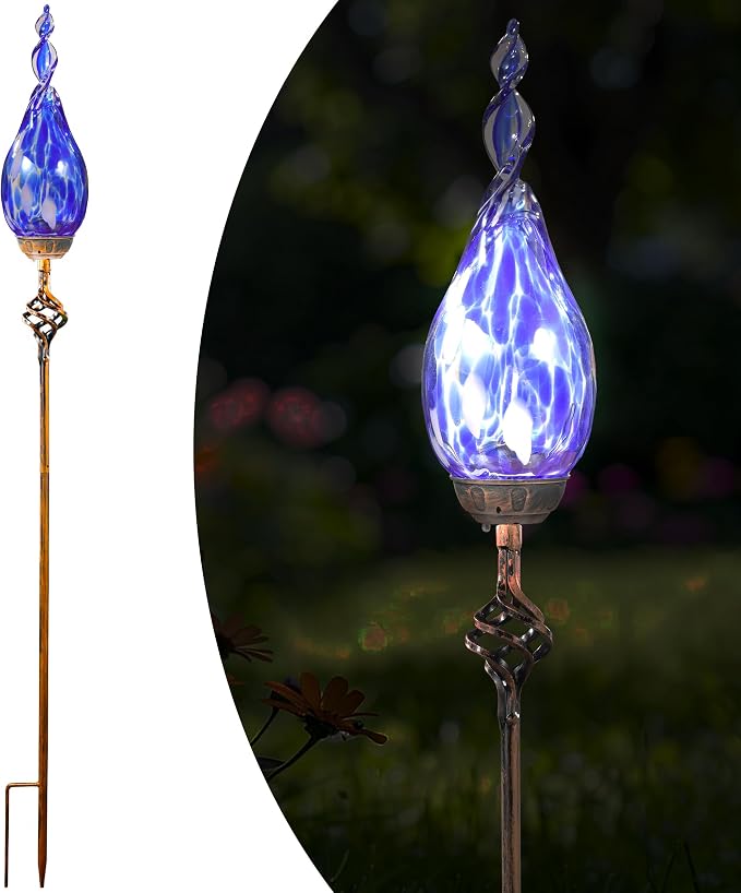 Solar Garden Lights Outdoor, Decorative LED Flame Garden Stakes, Hand Blown by Unknown