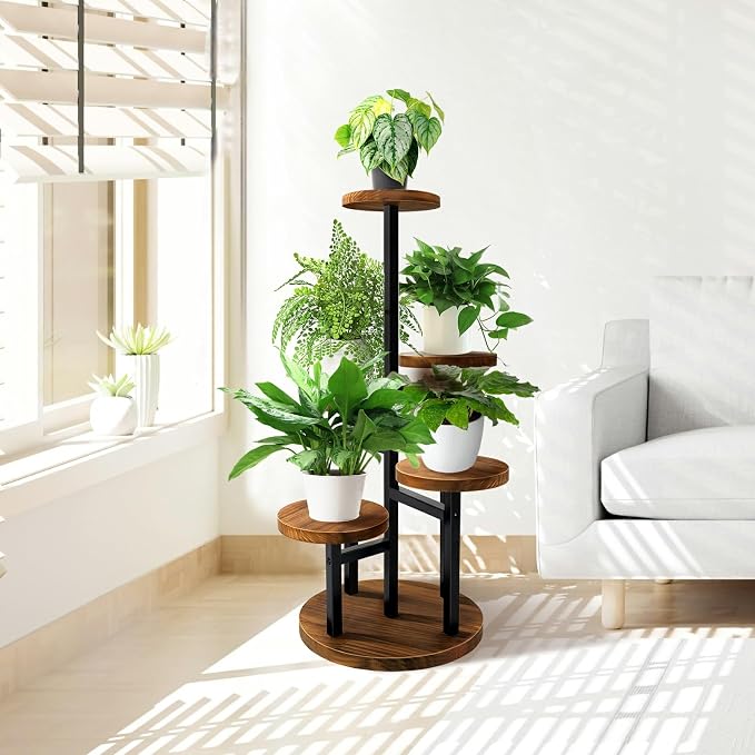 AUGOSTA 5 Tier Plant Stand, Tall Metal Wood Shelf Holder - Image 5