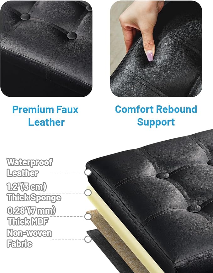 AmasSmile Storage Ottoman Folding Foot Rest Stool - Image 6