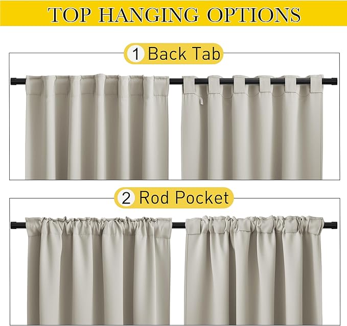 NICETOWN 2 Panels Outdoor Curtains Waterproof Pocket & Back Tab on Top & Bottom - Image 3