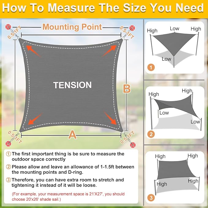 KANAGAWA Sun Shade Sail Curved 16'X20' Dark Gray Rectangle Outdoor Shade Cover - Image 2