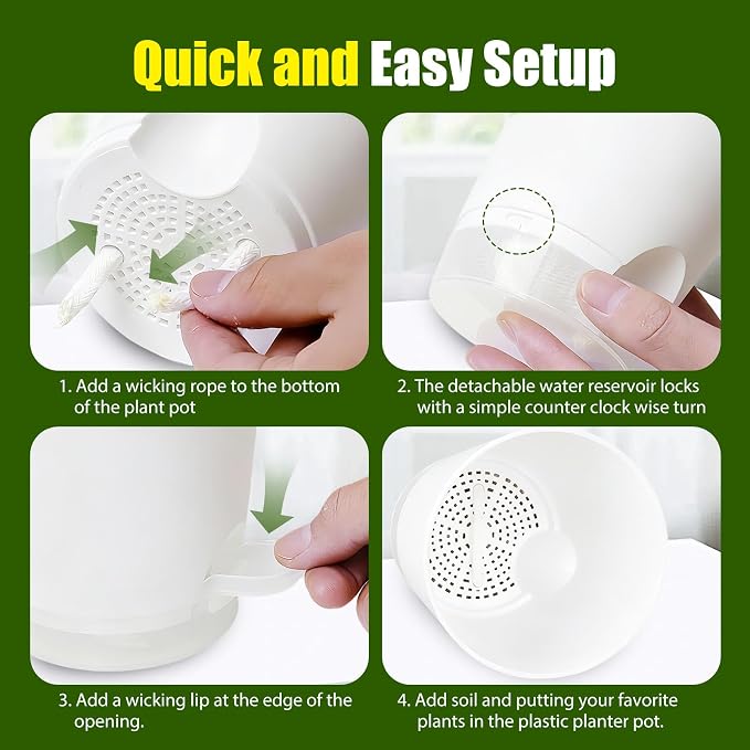 Plant Pots 5 Inch Self Watering Pots, 6 Pack Plastic Planters - Image 3