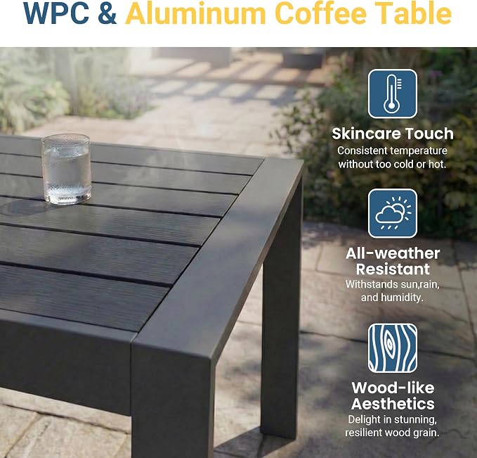 Wisteria Lane Aluminum Outdoor Patio Furniture Set, Modern Patio Conversation - Image 7