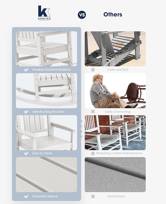 KINGYES Oversized Outdoor Rocking Chair Set of 4, High Density Polyethylene - Image 6