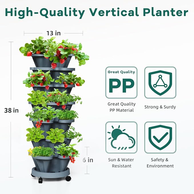 Strawberry Vertical Planters Tower Garden, 7 Tiered Stacking Herb Vegetable - Image 5