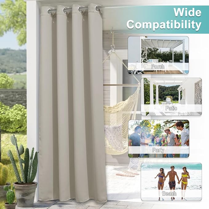 NICETOWN Outdoor Curtain for Patio Waterproof Extra Wide 100 in, Sun Blocking - Image 6