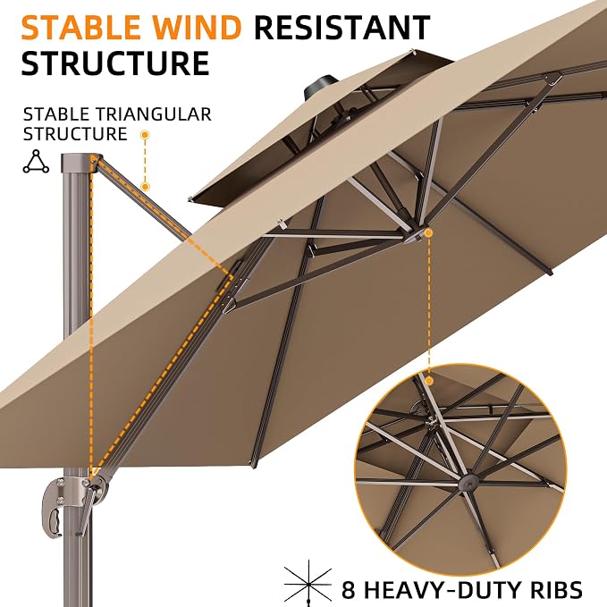 9' X 12' Cantilever Outdoor Patio Umbrellas - Image 6