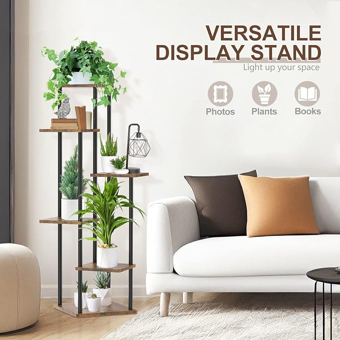 6 Tier Tall Plant Stand Indoor Outdoor, Large Wood Metal Planter Shelf Holder - Image 6