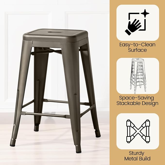 Yaheetech 24 Inch Metal Barstools Set of 4, Counter Height Backless Stools - Image 4